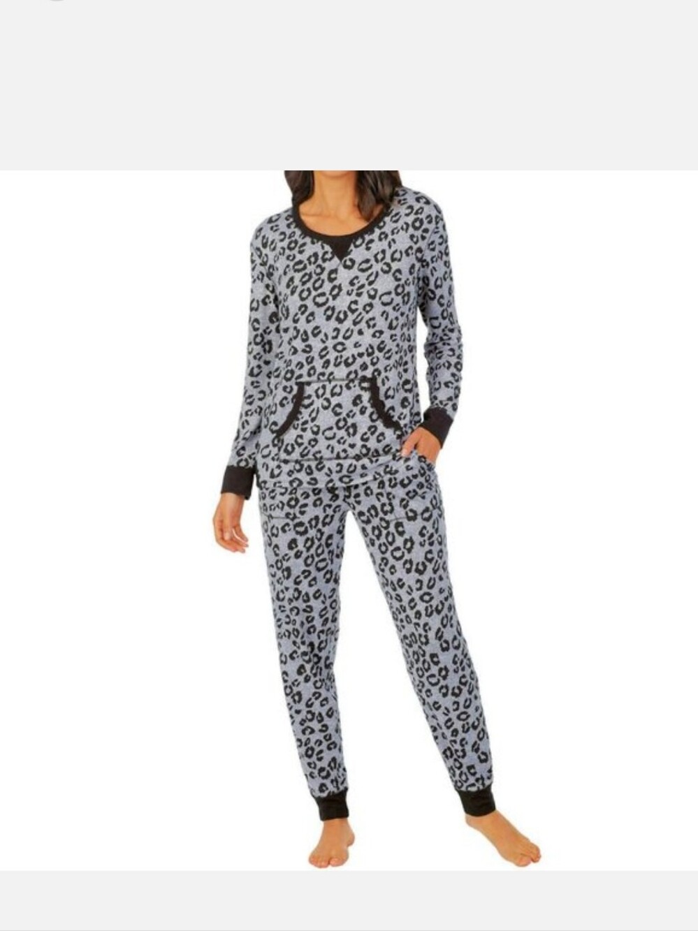 Cuddl Duds 2 Piece Long Sleeve Brushed Sweater Knit Sleep Set Gray Animal Print